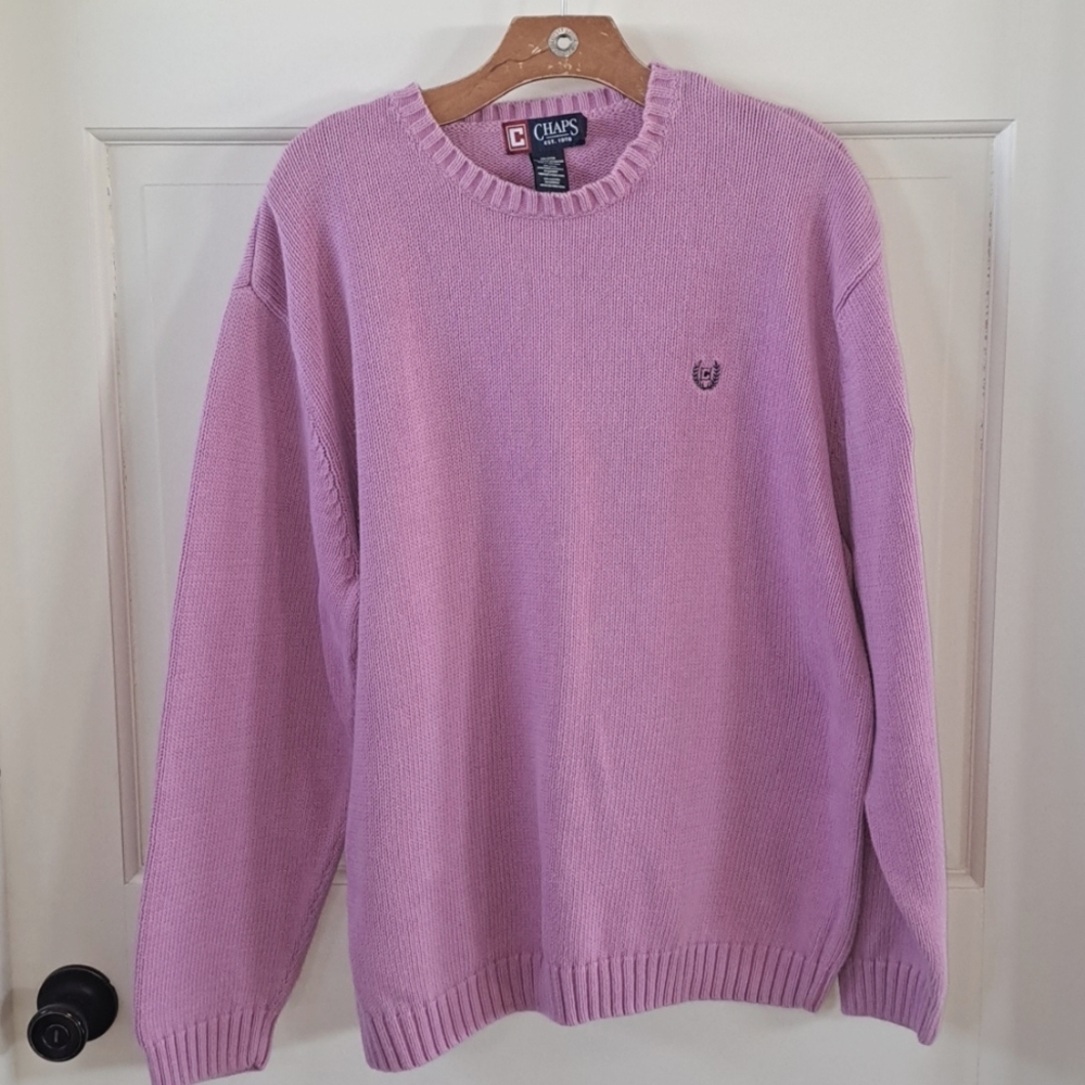 Chaps 100% Cotton Muted Pink Oversized Preppy Minimalist Knit Pullover Sweater